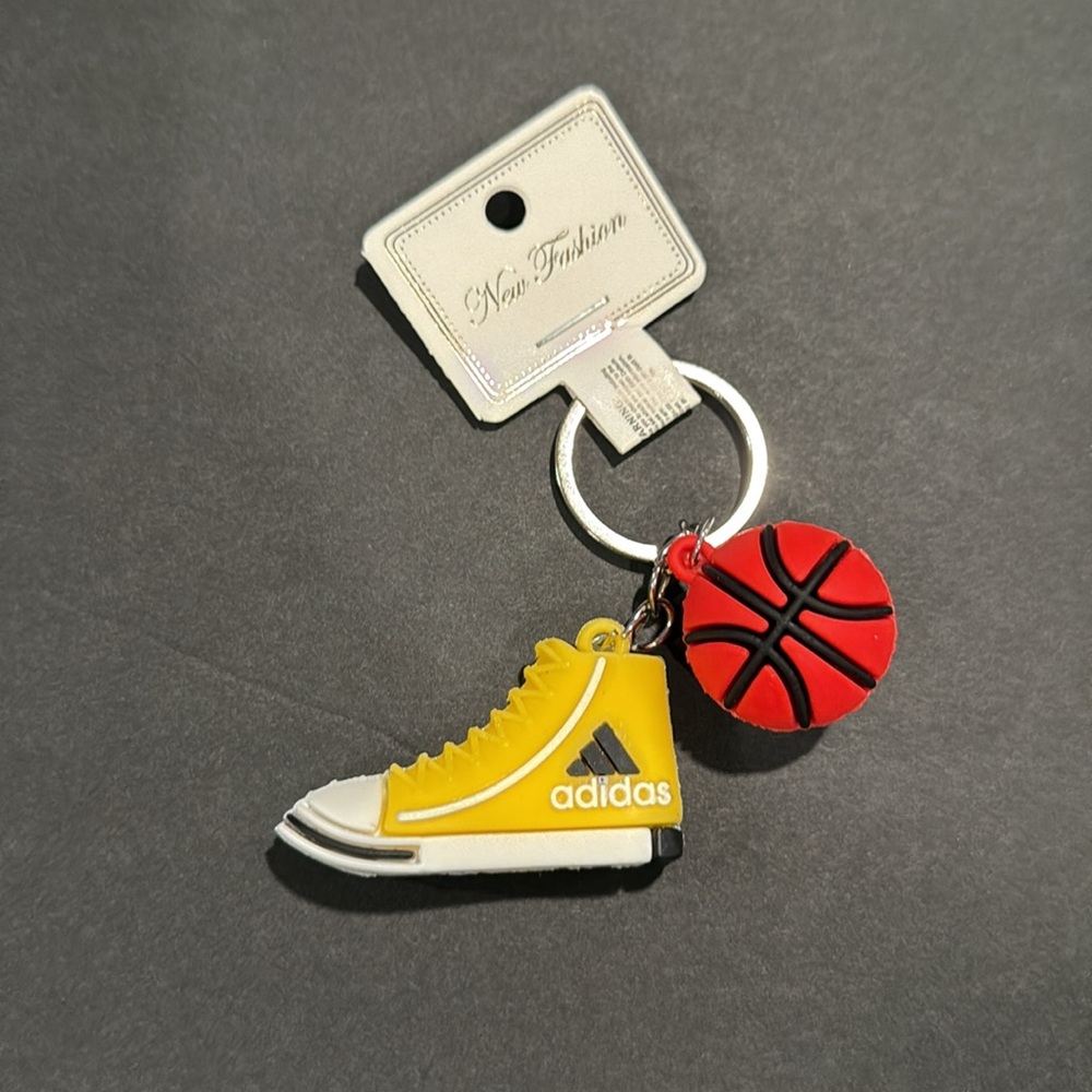 Adidas Yellow & White Sneaker with a Basketball Keychain